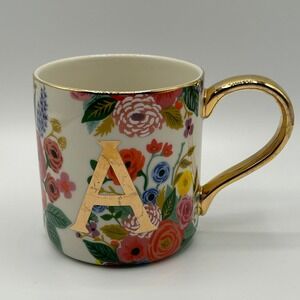 Rifle Paper Co. for Anthropologie Floral Monogram A Coffee Mug Gold Handle
